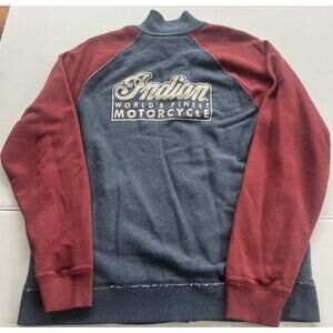 Lucky Brand Indian Motorcycle Full-Zip Burgundy Blue Graphic Sweatshirt Men 2XL